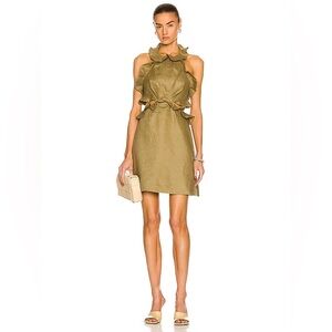 Zimmermann “Postcard” Tie Back Mini Dress – Khaki Linen
